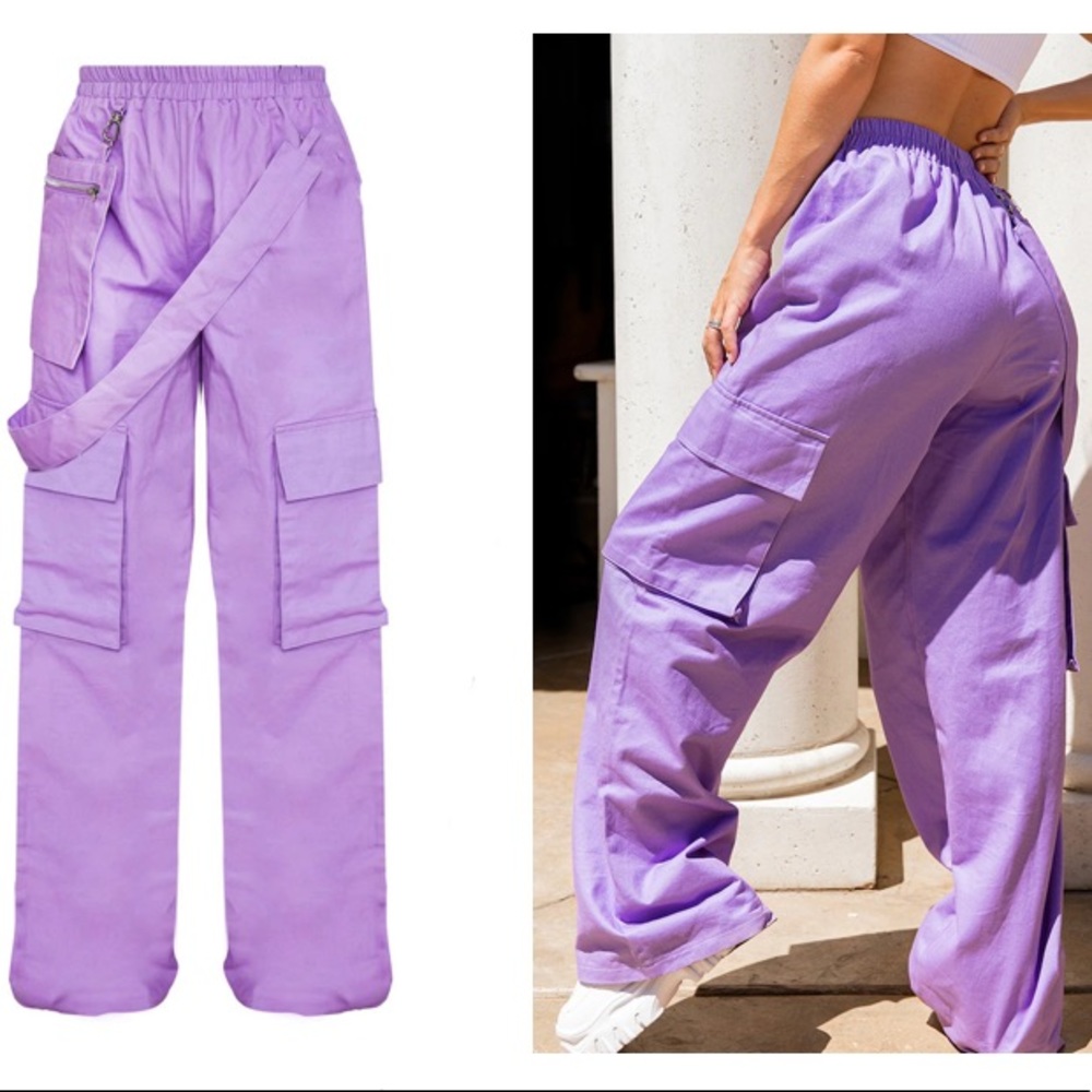 Pretty Little Thing Purple Wide Leg Cargo Pants